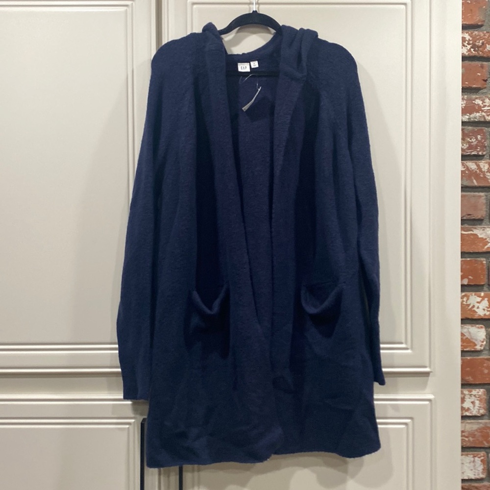 NWT navy gap long hooded open front sweater XL